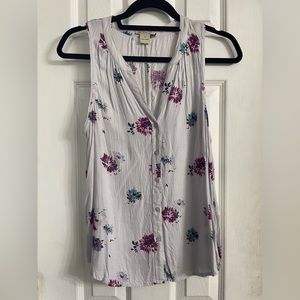 Lucky Brand Grey Floral Sleeveless Blouse, Size S